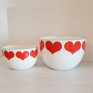 [Kaj Franck Finel Arabia] Enamel Red Hearts Bowls (2)